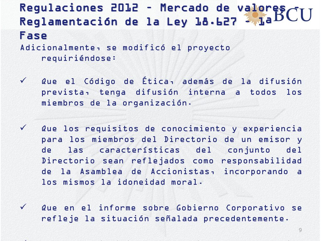 Regulaciones 2012 – Mercado de valores – Reglamentación de la Ley 18