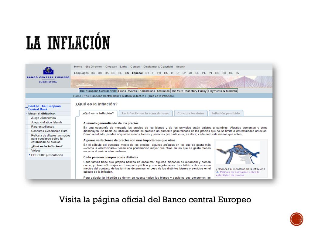 La inflación Visita la página oficial del Banco central Europeo