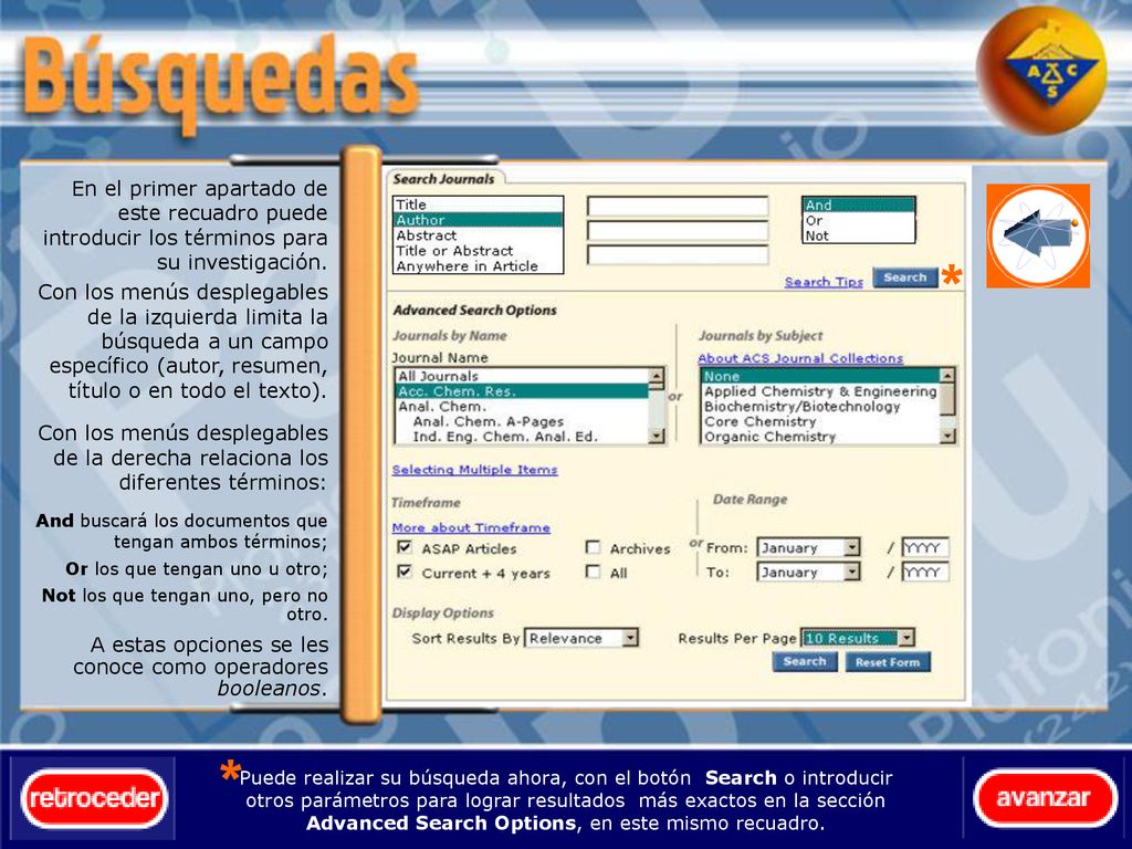 En el primer apartado de este recuadro puede introducir los términos para su investigación.