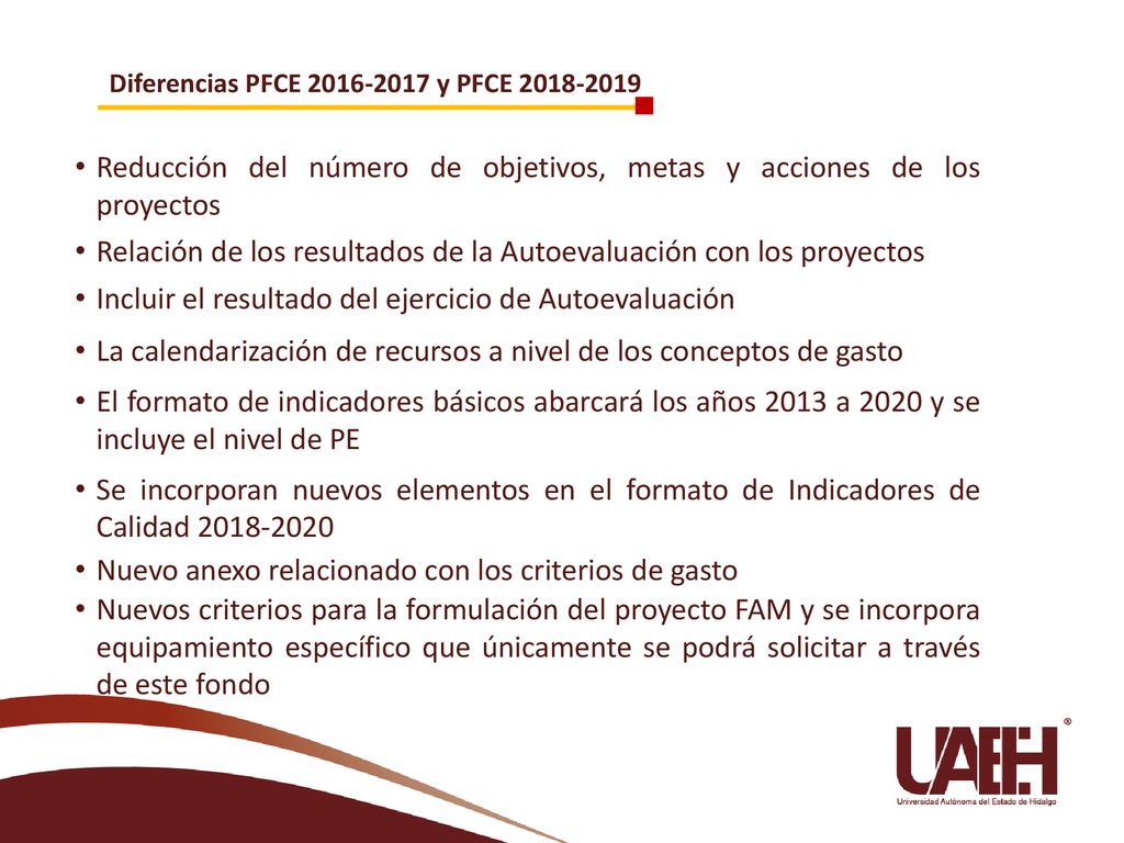 Reducción del número de objetivos, metas y acciones de los proyectos
