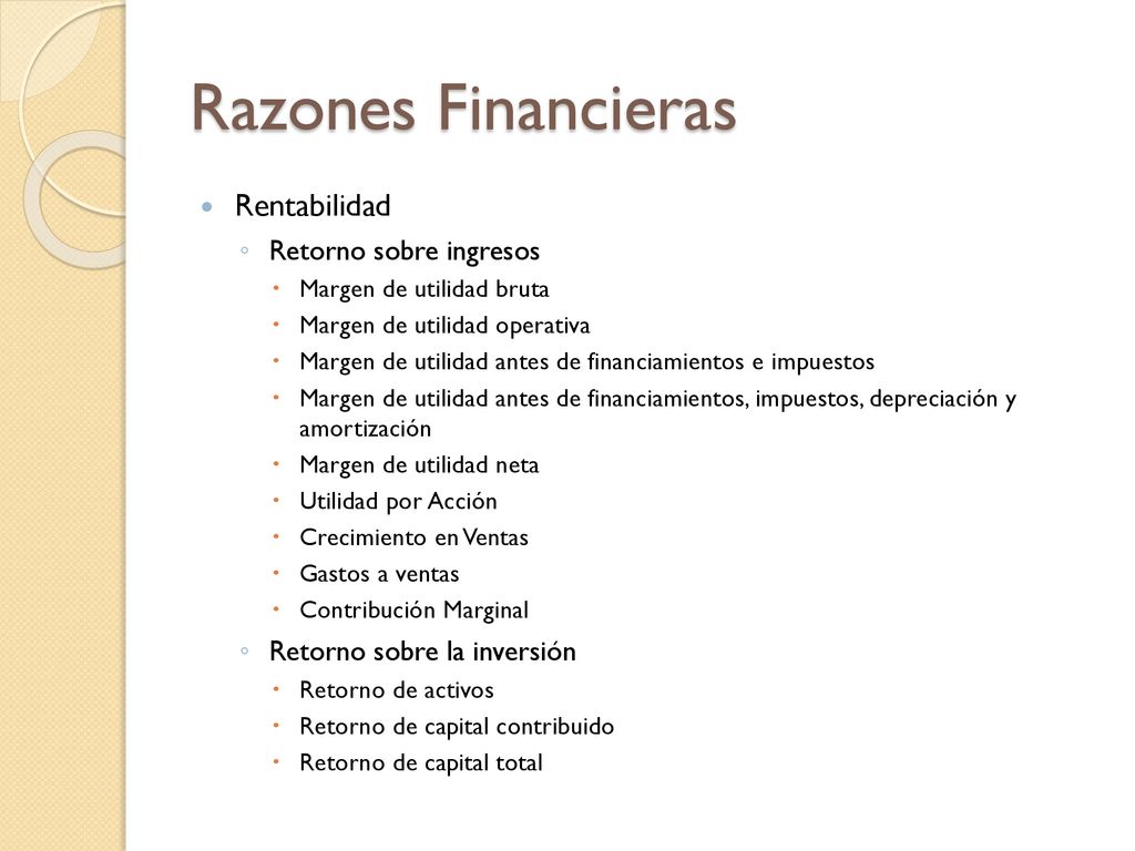 Razones Financieras Rentabilidad Retorno sobre ingresos