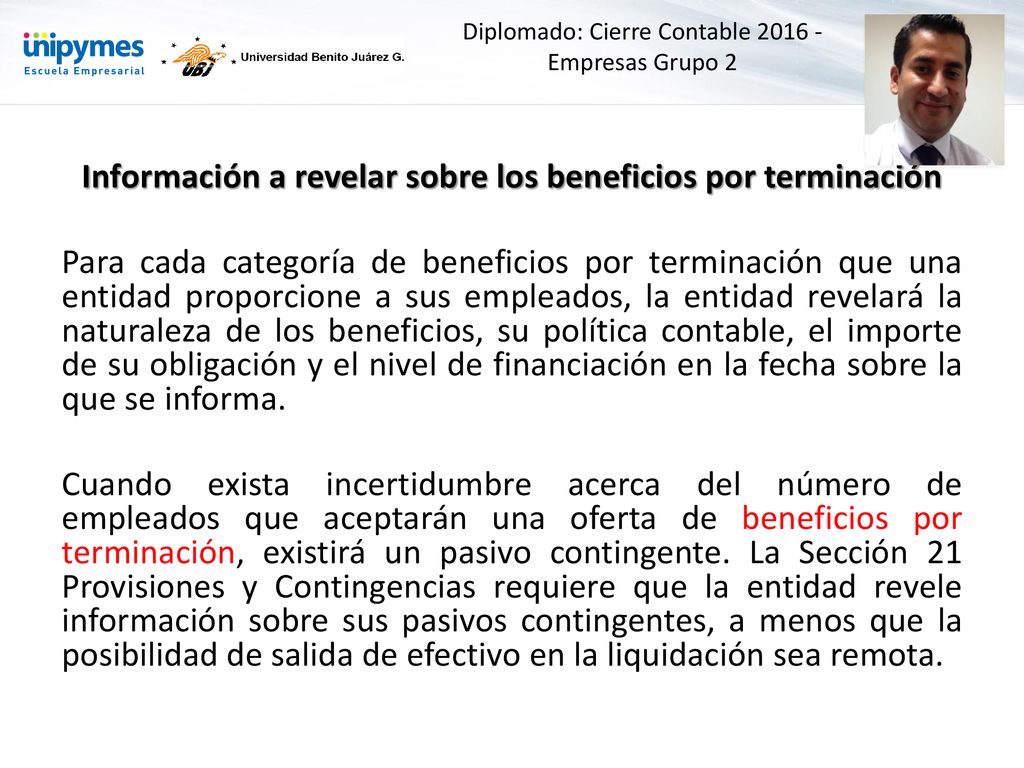 Información a revelar sobre los beneficios por terminación