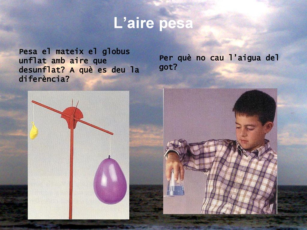 L’aire pesa Pesa el mateix el globus unflat amb aire que desunflat.