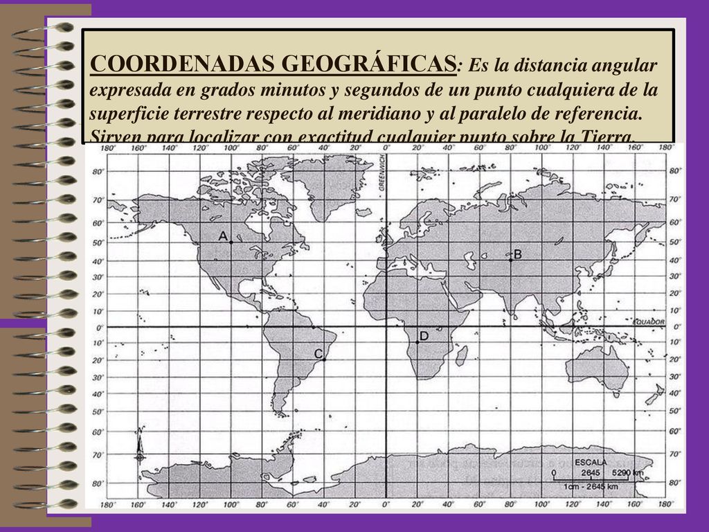 COORDENADAS GEOGRÁFICAS: Es la distancia angular expresada en grados minutos y segundos de un punto cualquiera de la superficie terrestre respecto al meridiano y al paralelo de referencia.