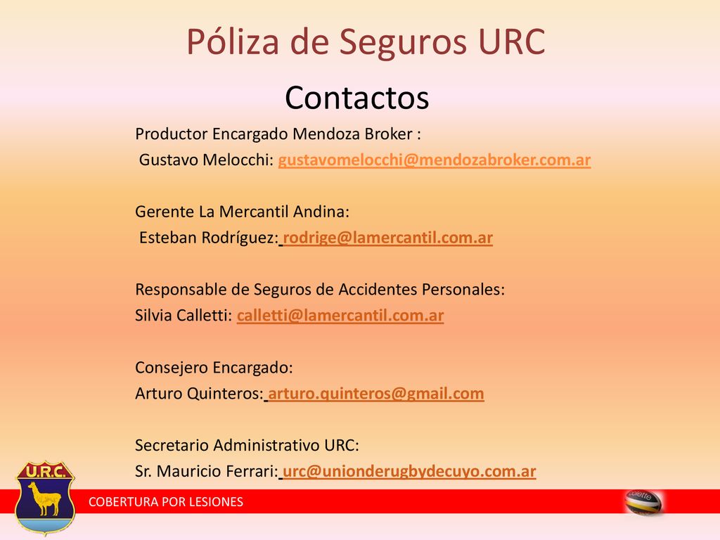 Póliza de Seguros URC Contactos Productor Encargado Mendoza Broker :