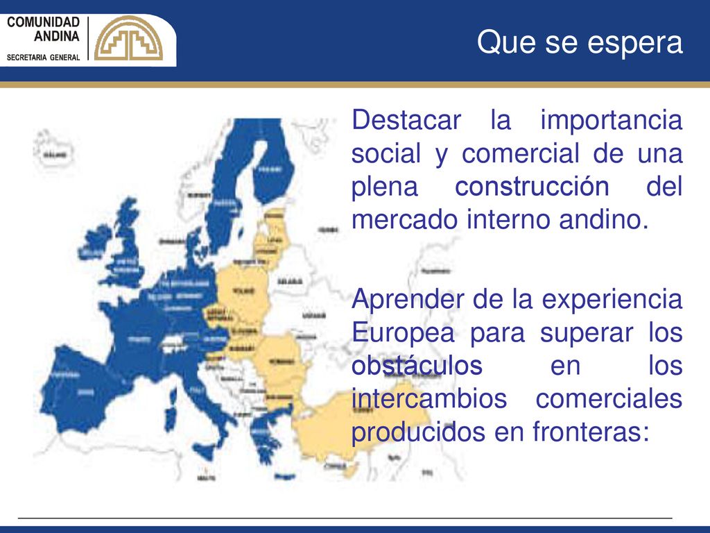 Que se espera Destacar la importancia social y comercial de una plena construcción del mercado interno andino.
