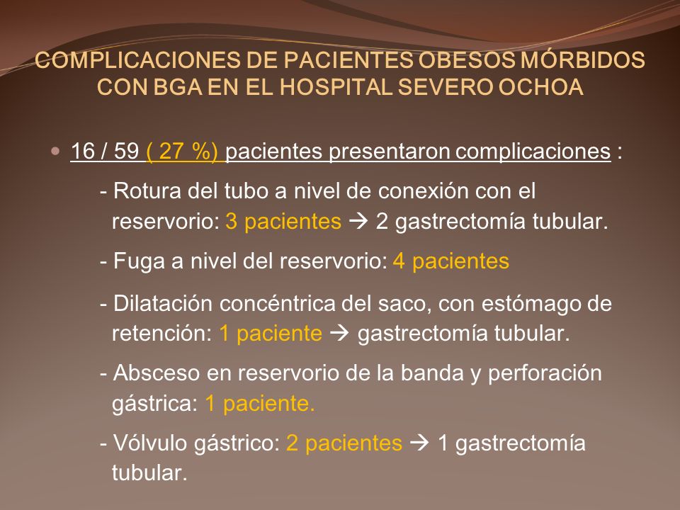 COMPLICACIONES DE PACIENTES OBESOS MÓRBIDOS CON BGA EN EL HOSPITAL SEVERO OCHOA