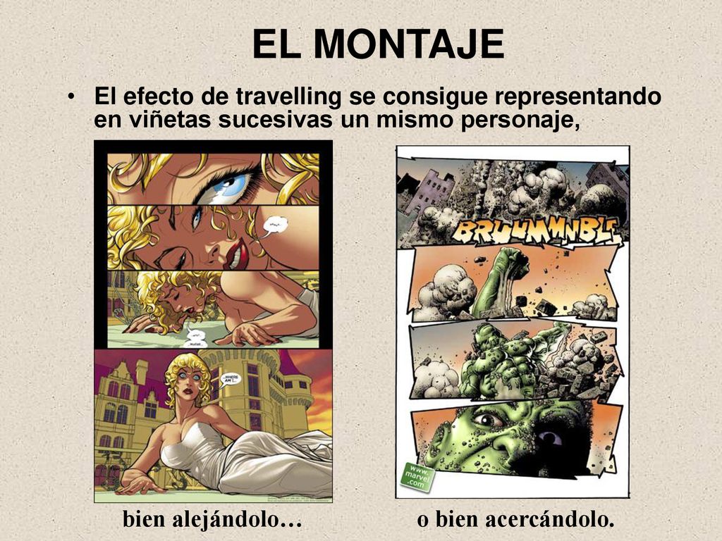 EL MONTAJE El efecto de travelling se consigue representando en viñetas sucesivas un mismo personaje,