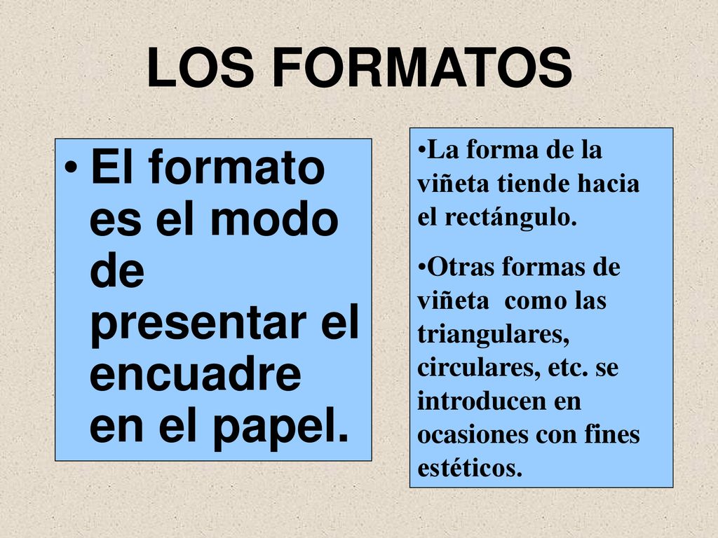 LOS FORMATOS La forma de la viñeta tiende hacia el rectángulo.