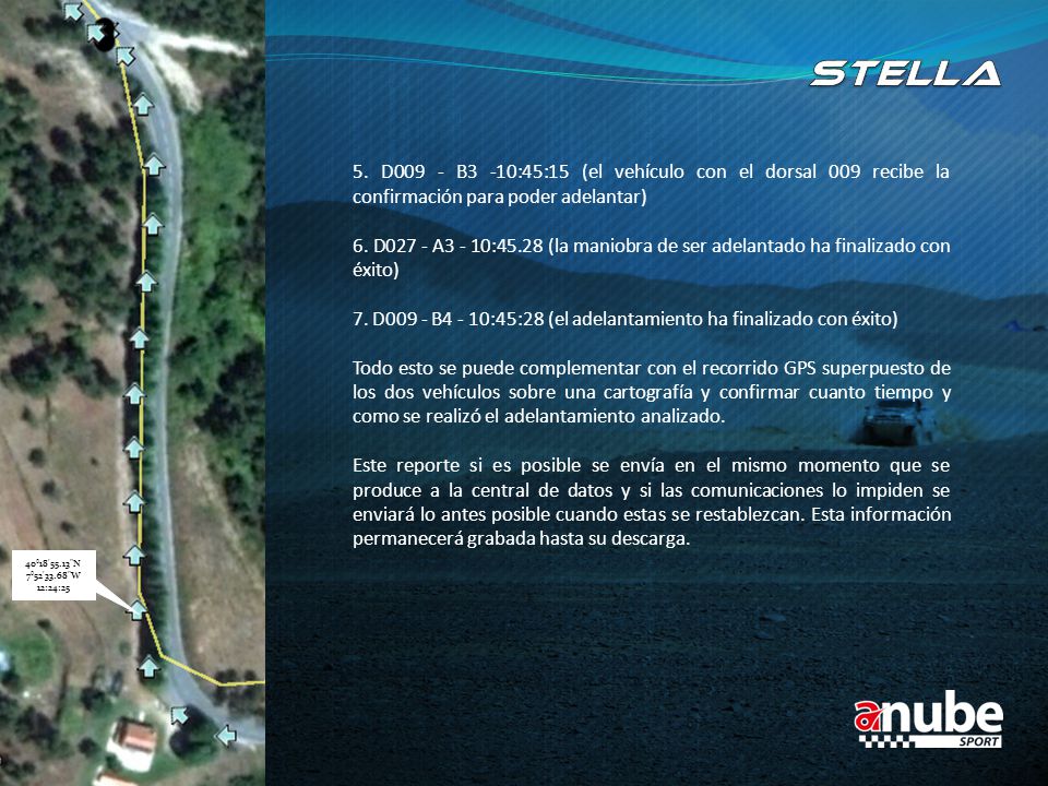 Stella 5. D009 - B3 -10:45:15 (el vehículo con el dorsal 009 recibe la confirmación para poder adelantar)