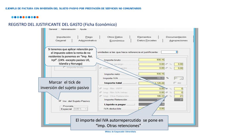 Marcar el tick de inversión del sujeto pasivo