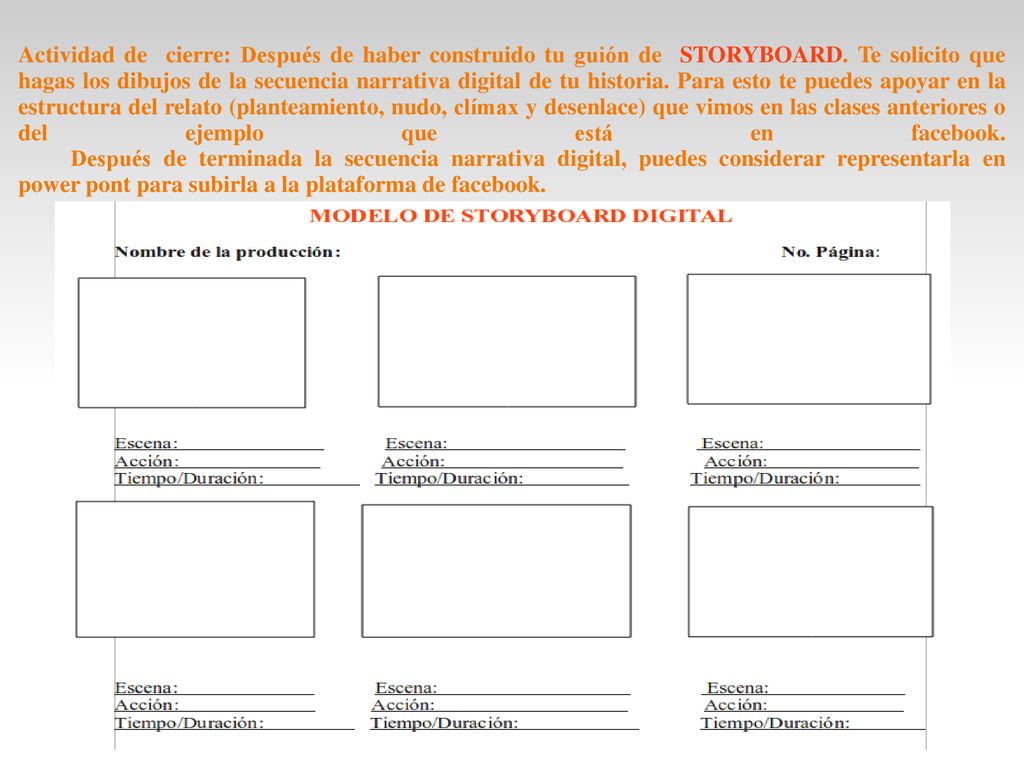 Actividad de cierre: Después de haber construido tu guión de STORYBOARD.