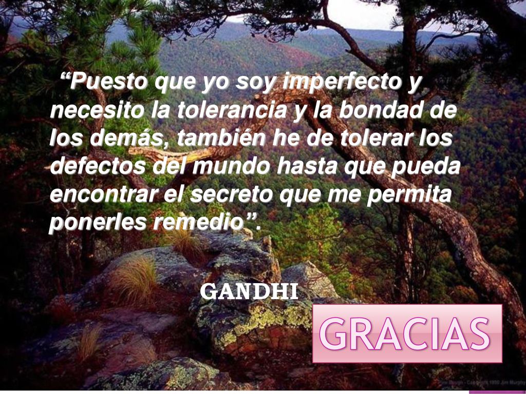 Puesto que yo soy imperfecto y necesito la tolerancia y la bondad de los demás, también he de tolerar los defectos del mundo hasta que pueda encontrar el secreto que me permita ponerles remedio .