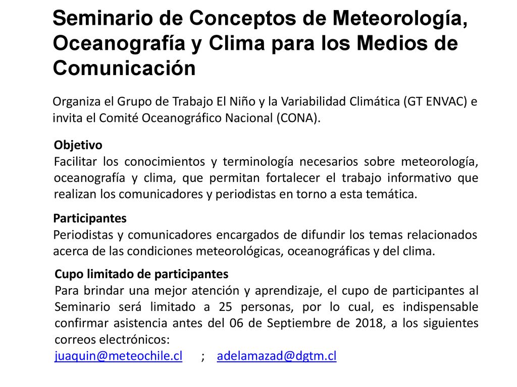 Seminario de Conceptos de Meteorología, Oceanografía y Clima para los Medios de Comunicación