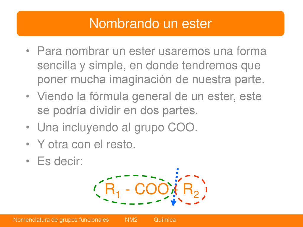R1 - COO - R2 Nombrando un ester