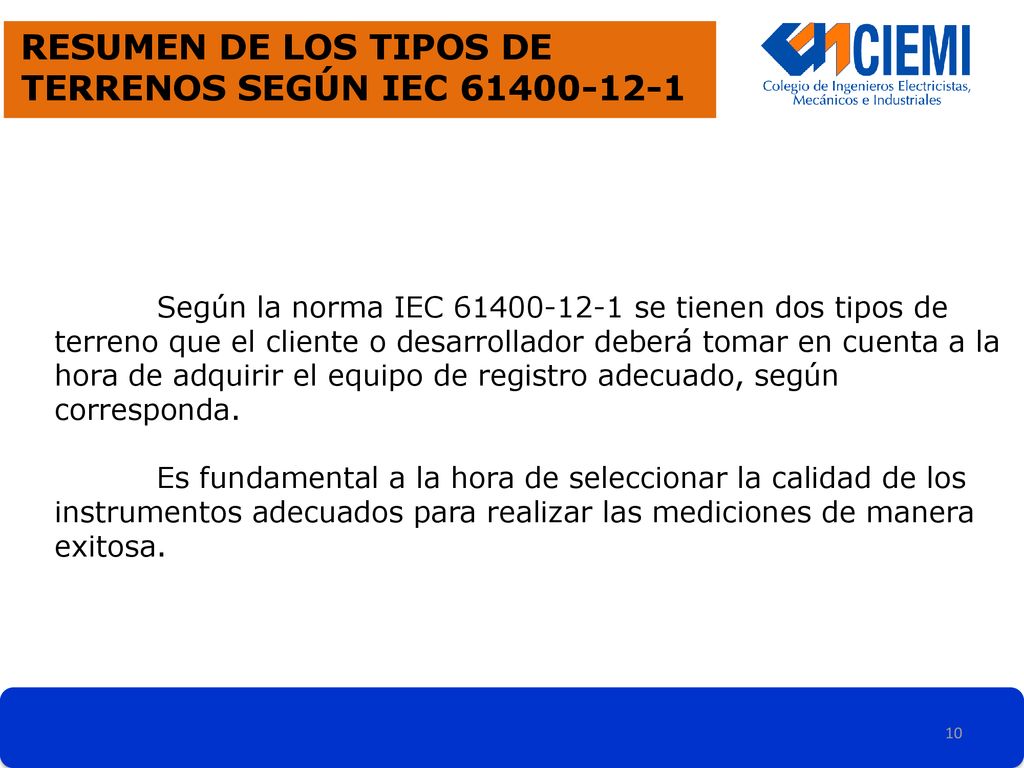 Resumen de los tipos de terrenos según IEC
