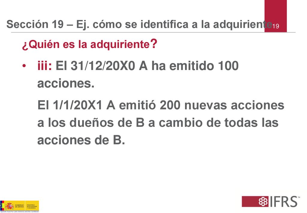Sección 19 – Ej. cómo se identifica a la adquiriente