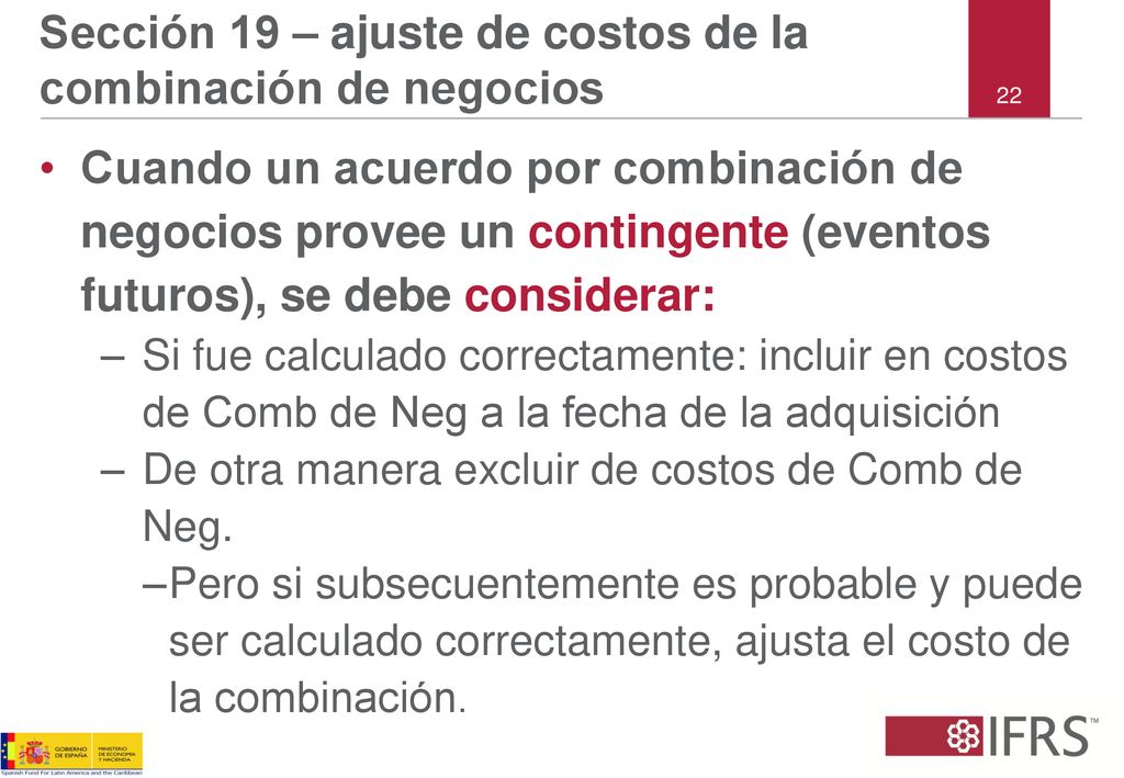 Sección 19 – ajuste de costos de la combinación de negocios