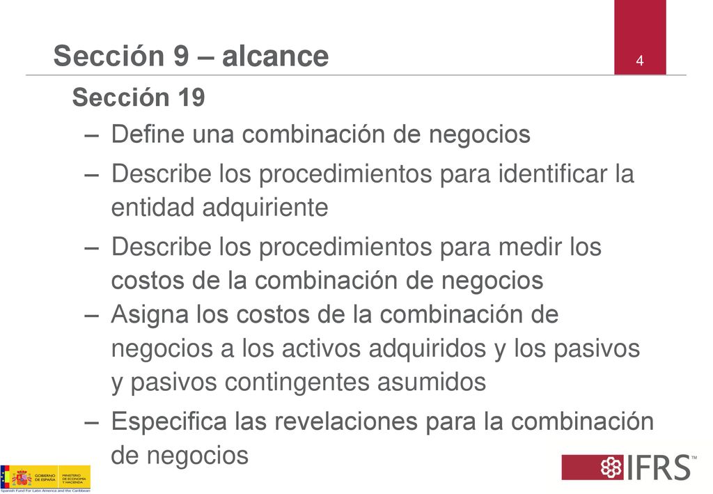 Sección 9 – alcance Sección 19 Define una combinación de negocios