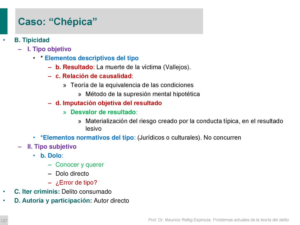 Caso: Chépica B. Tipicidad I. Tipo objetivo