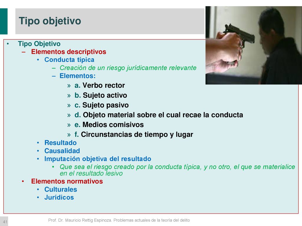 Tipo objetivo a. Verbo rector b. Sujeto activo c. Sujeto pasivo