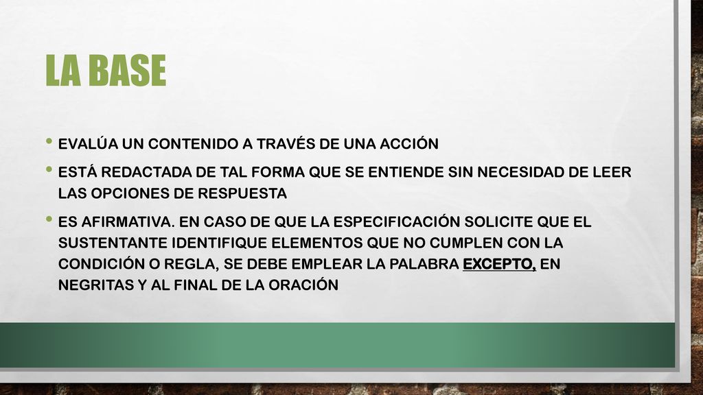 La base Evalúa un contenido a través de una acción