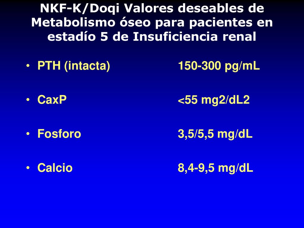 NKF-K/Doqi Valores deseables de Metabolismo óseo para pacientes en estadío 5 de Insuficiencia renal