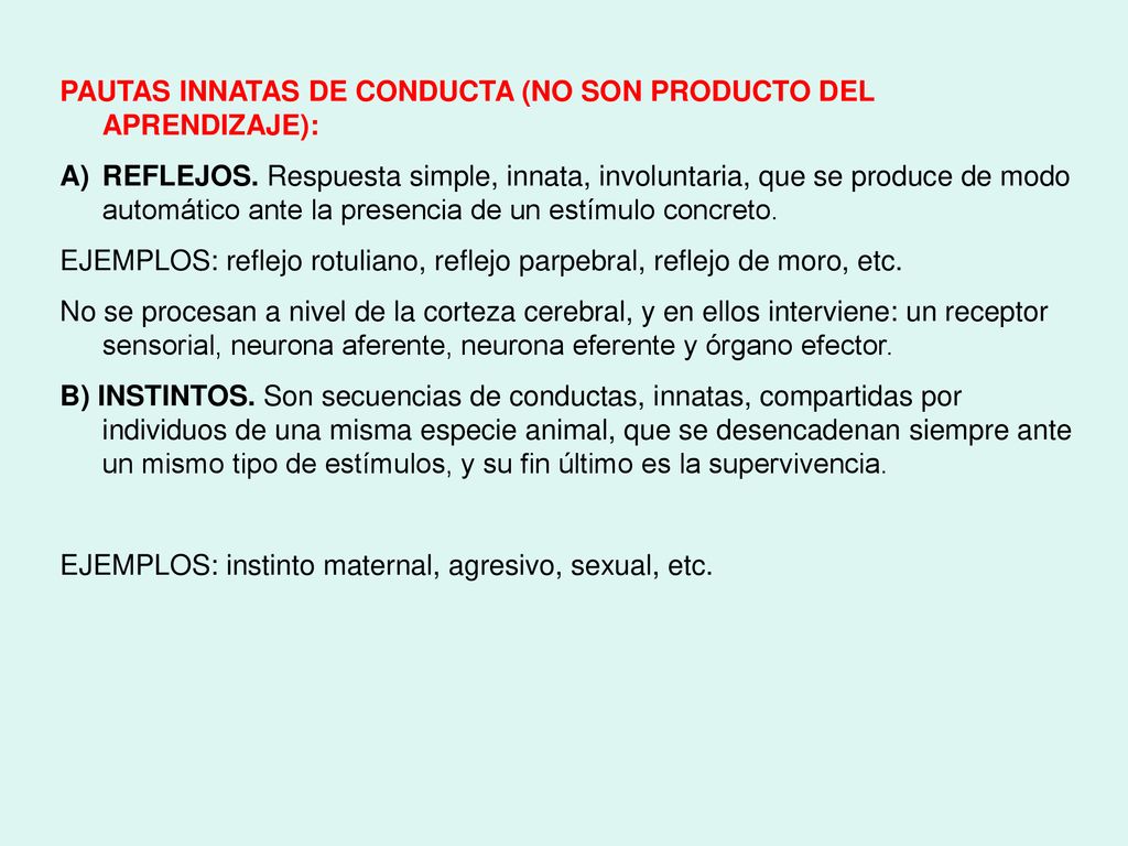 PAUTAS INNATAS DE CONDUCTA (NO SON PRODUCTO DEL APRENDIZAJE):