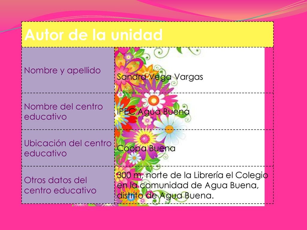 Autor de la unidad Nombre y apellido Sandra Vega Vargas
