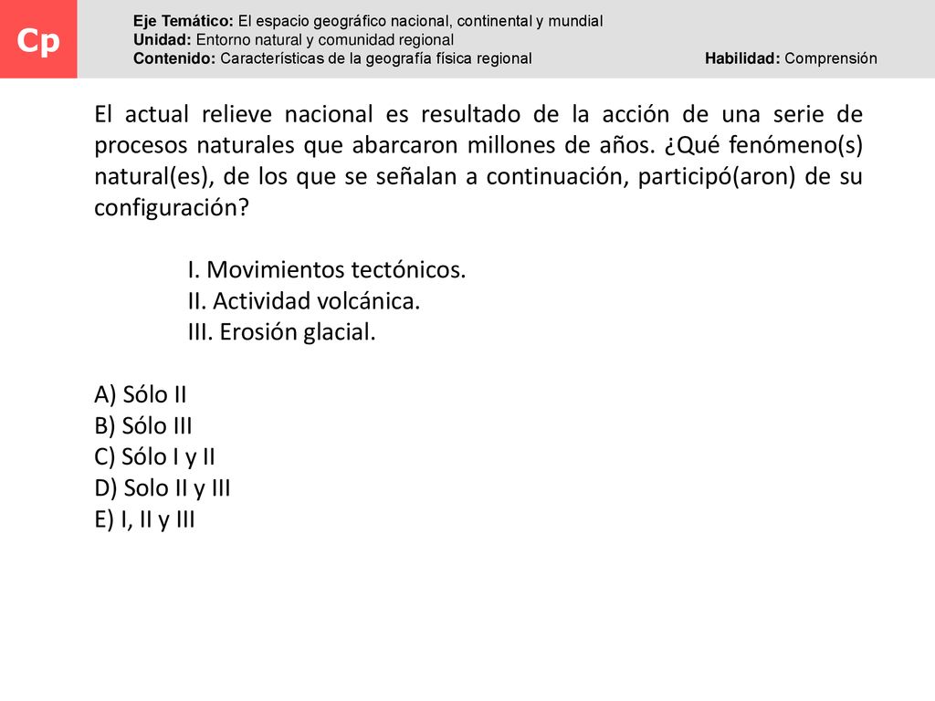Cp Eje Temático: El espacio geográfico nacional, continental y mundial. Unidad: Entorno natural y comunidad regional.