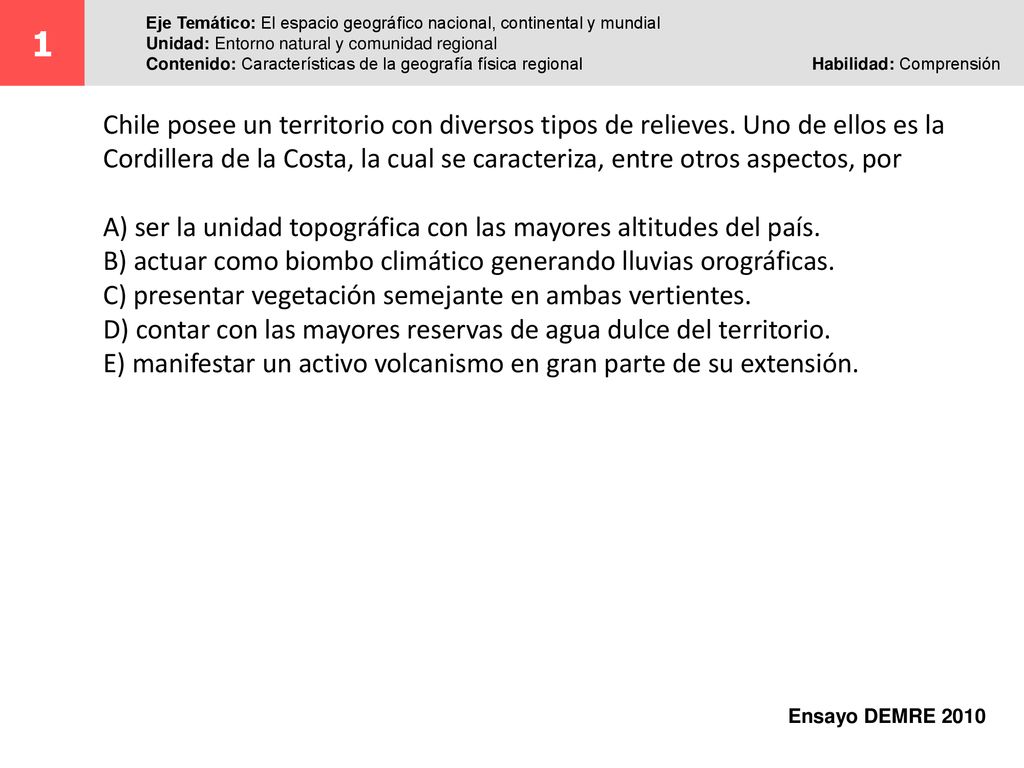 1 Eje Temático: El espacio geográfico nacional, continental y mundial. Unidad: Entorno natural y comunidad regional.
