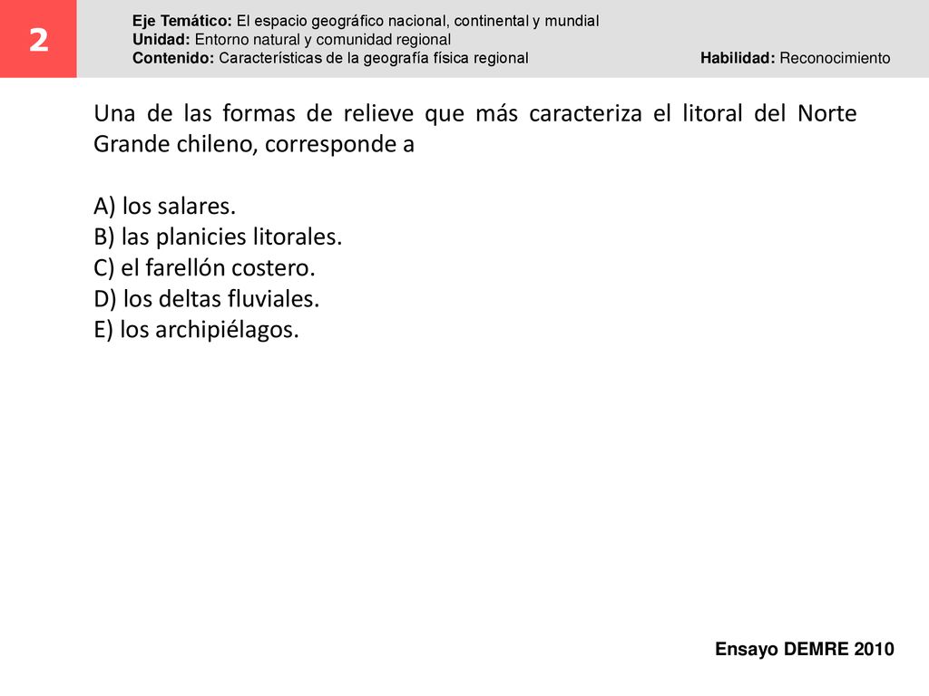 2 Eje Temático: El espacio geográfico nacional, continental y mundial. Unidad: Entorno natural y comunidad regional.