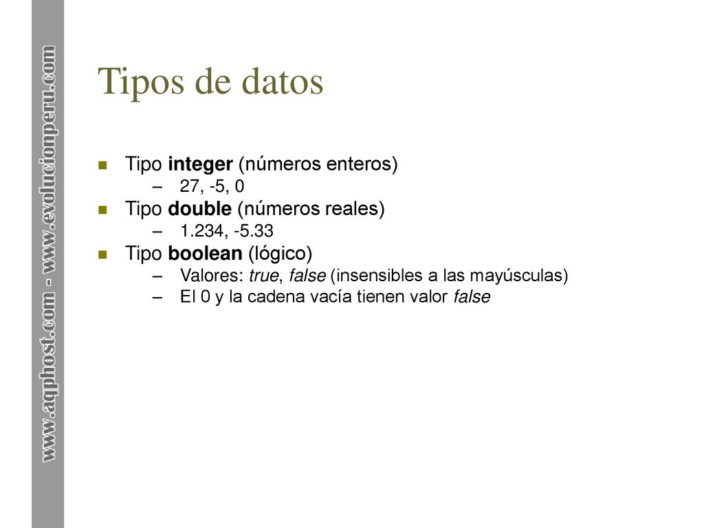Tipos de datos Tipo integer (números enteros)