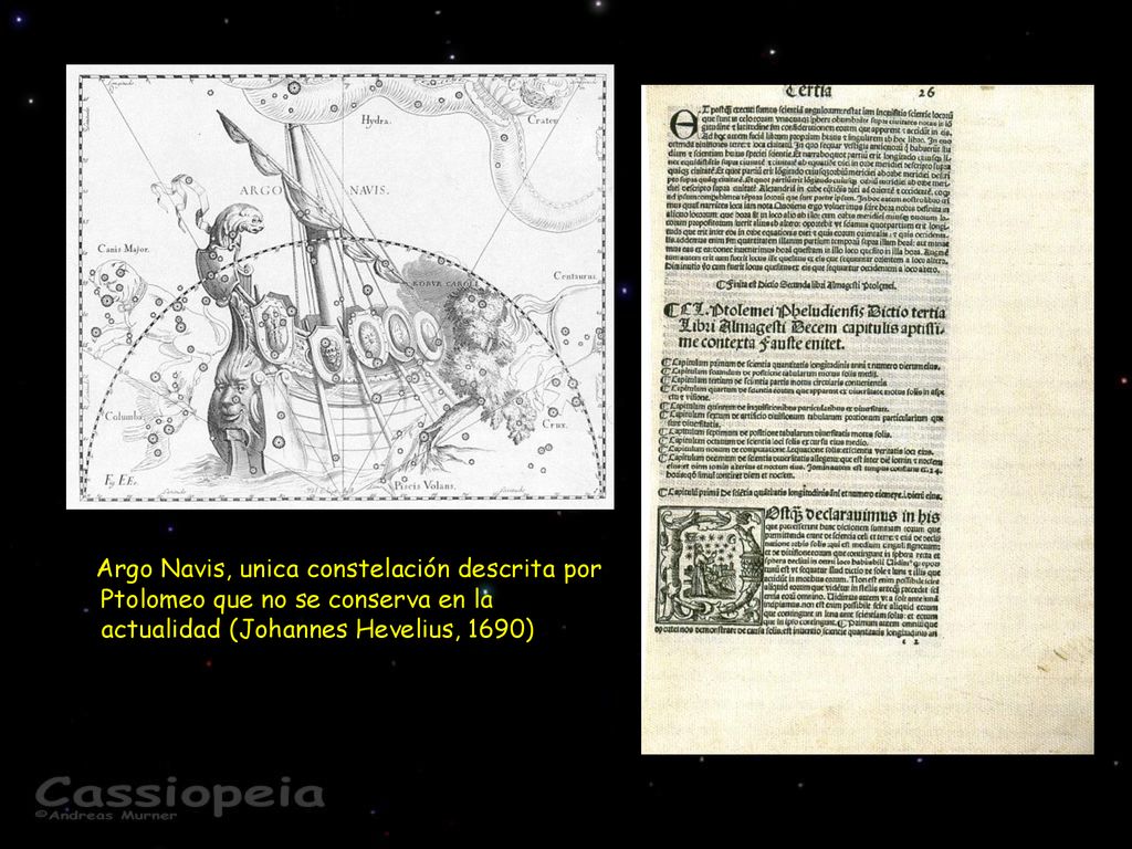 Argo Navis, unica constelación descrita por Ptolomeo que no se conserva en la actualidad (Johannes Hevelius, 1690)