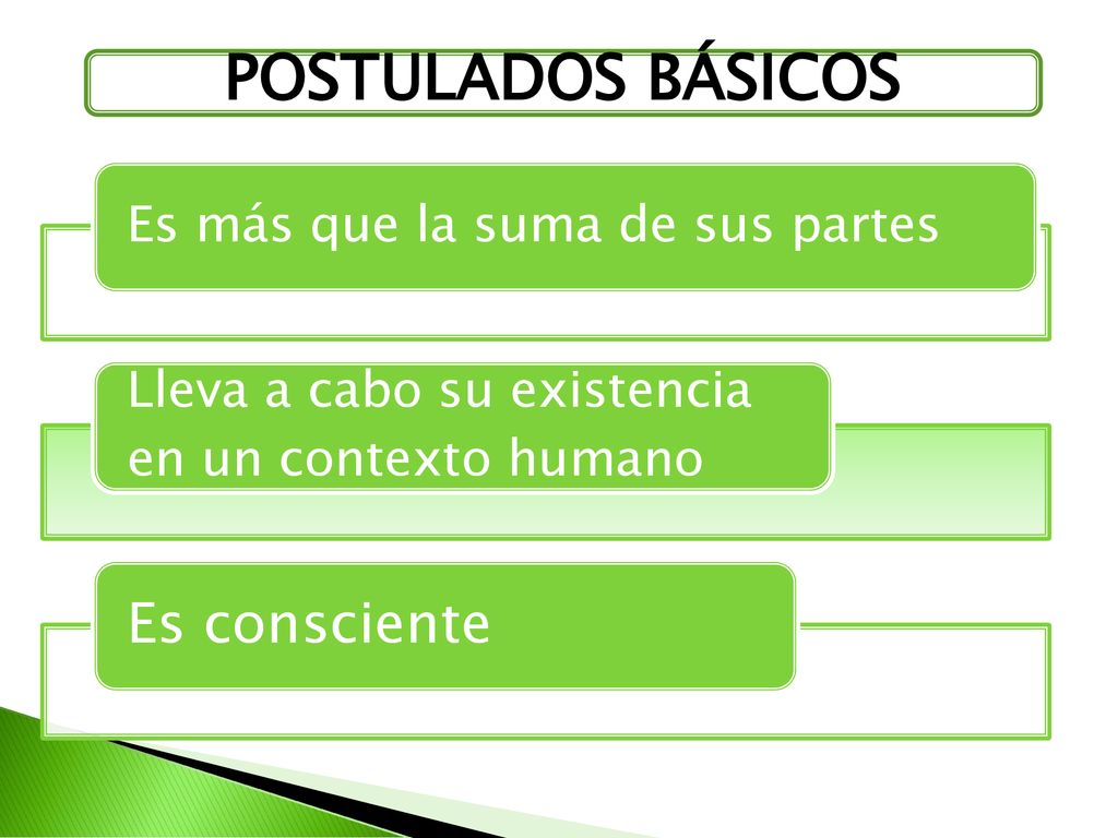 POSTULADOS BÁSICOS Es consciente Es más que la suma de sus partes