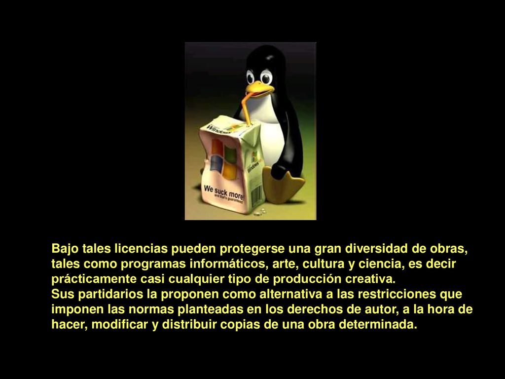Bajo tales licencias pueden protegerse una gran diversidad de obras, tales como programas informáticos, arte, cultura y ciencia, es decir prácticamente casi cualquier tipo de producción creativa.