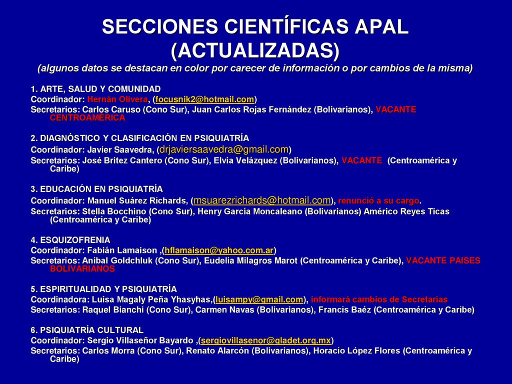 SECCIONES CIENTÍFICAS APAL (ACTUALIZADAS) (algunos datos se destacan en color por carecer de información o por cambios de la misma)
