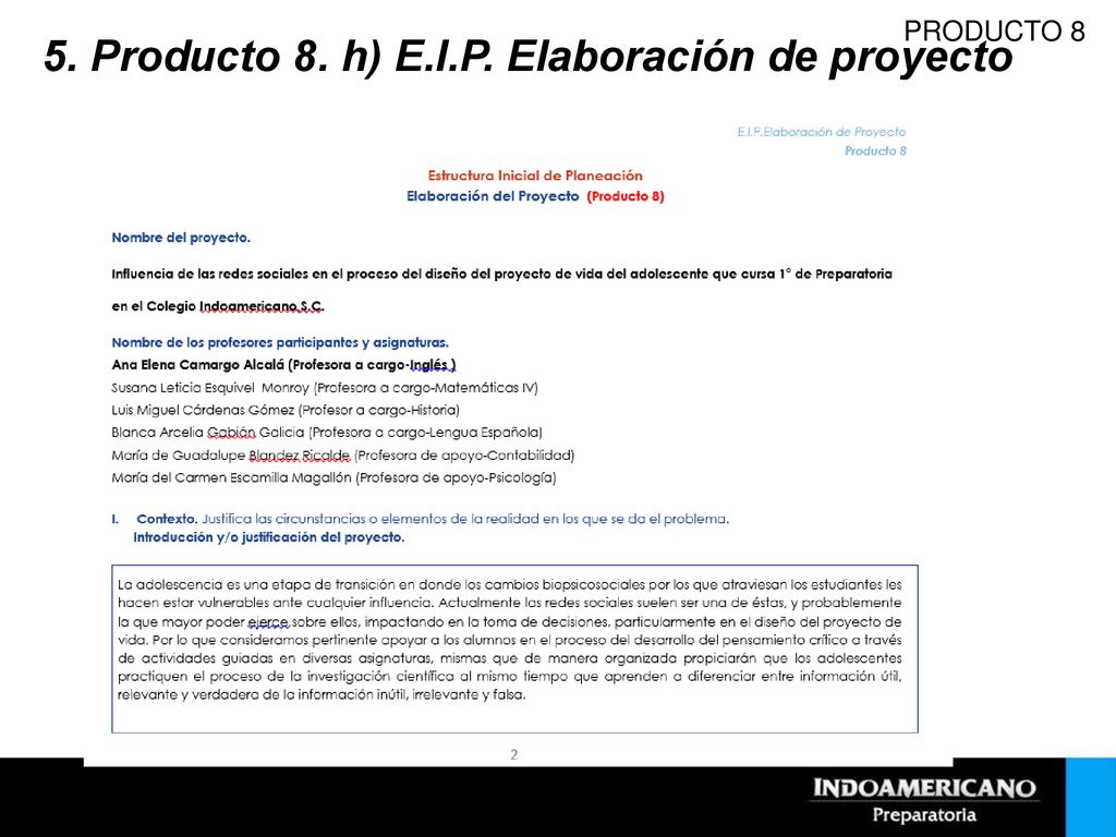 5. Producto 8. h) E.I.P. Elaboración de proyecto