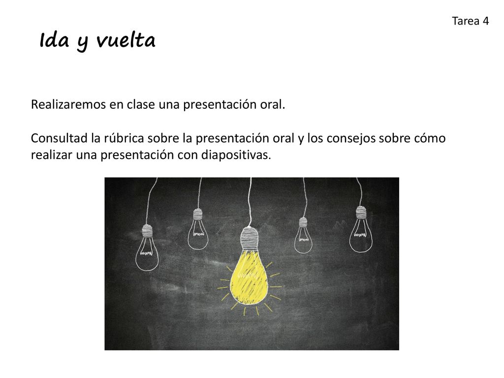 Ida y vuelta Realizaremos en clase una presentación oral.