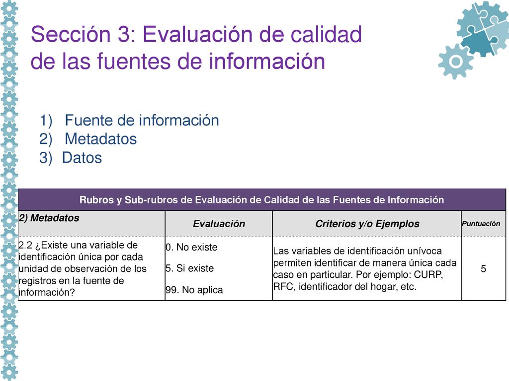 Sección 3: Evaluación de calidad de las fuentes de información