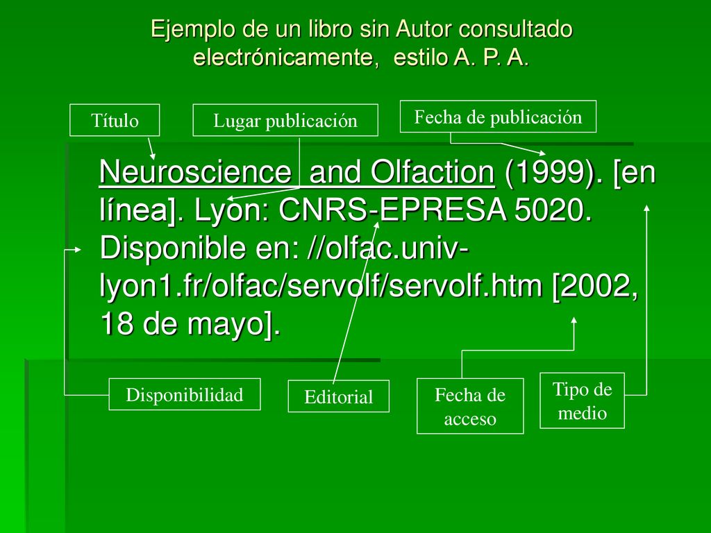 Ejemplo de un libro sin Autor consultado electrónicamente, estilo A. P