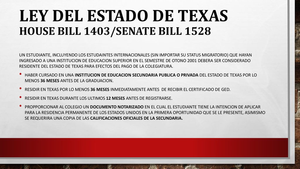 Ley del estado de texas House bill 1403/senate Bill 1528