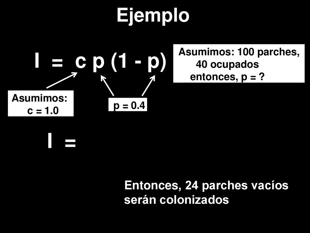 I = c p (1 - p) I = (1.0)(0.4)(0.6) = 0.24 Ejemplo
