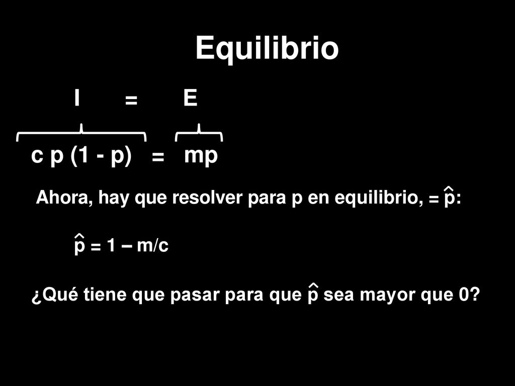 Equilibrio I = E c p (1 - p) = mp