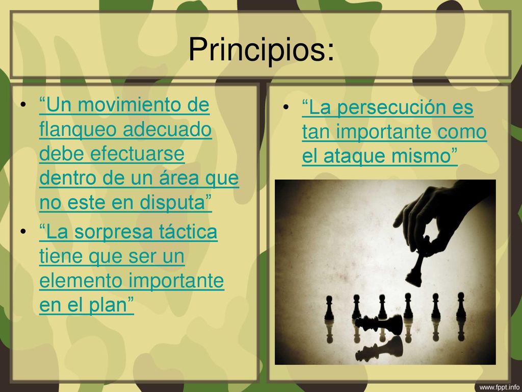 Principios: Un movimiento de flanqueo adecuado debe efectuarse dentro de un área que no este en disputa
