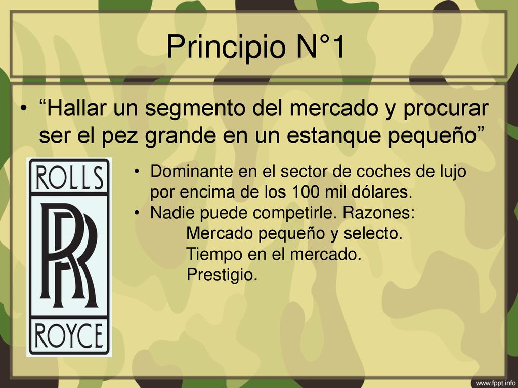 Principio N°1 Hallar un segmento del mercado y procurar ser el pez grande en un estanque pequeño