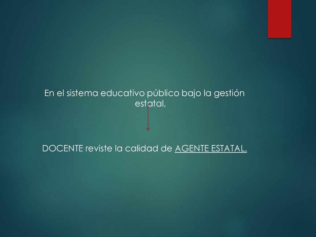 En el sistema educativo público bajo la gestión estatal, DOCENTE reviste la calidad de AGENTE ESTATAL.