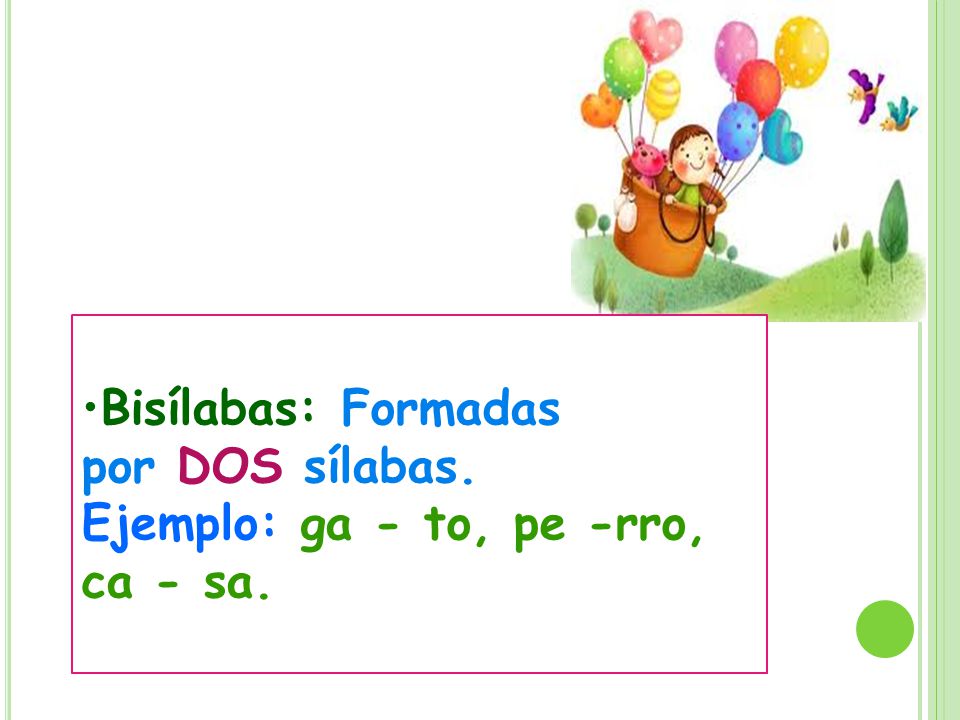 Bisílabas: Formadas por DOS sílabas.