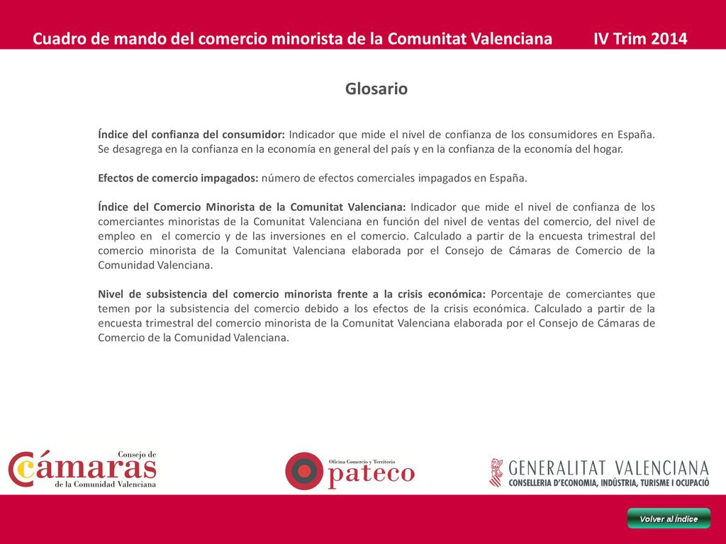 Cuadro de mando del comercio minorista de la Comunitat Valenciana IV Trim 2014