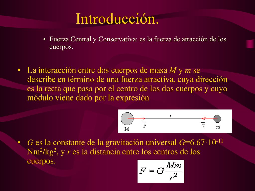 Introducción. Fuerza Central y Conservativa: es la fuerza de atracción de los cuerpos.
